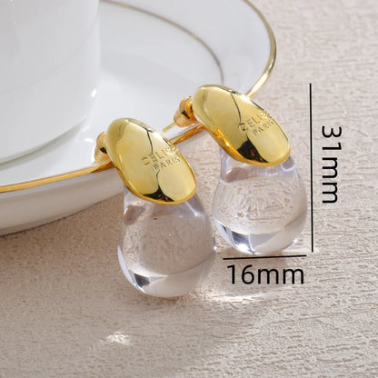 Boucles d'oreilles goutte d'eau transparentes pour femmes, plaquées or, élégantes et modernes