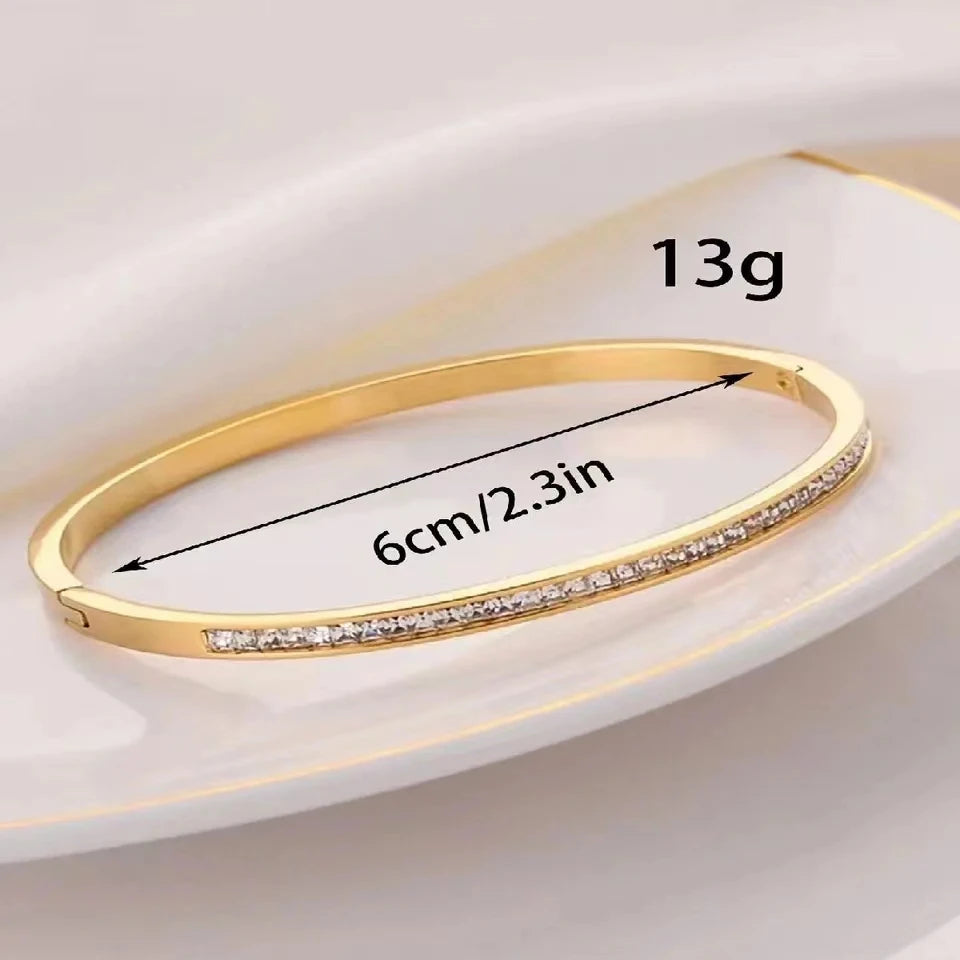 Bracelet Élégant Or avec Strass Scintillants – Acier Inoxydable Glamour