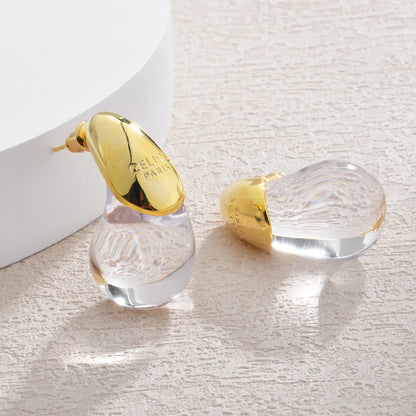 Boucles d'oreilles goutte d'eau transparentes pour femmes, plaquées or, élégantes et modernes