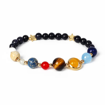 🌌 Bracelet Galaxie – 8 Planètes du Système Solaire & Étoile Gardienne