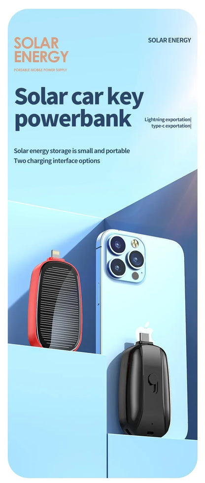 Solar Mini Power Bank Porte-clés Chargeur portable Camping en plein air Batterie externe Puissance d’urgence 1200mah Powerbank pour Xiaomi