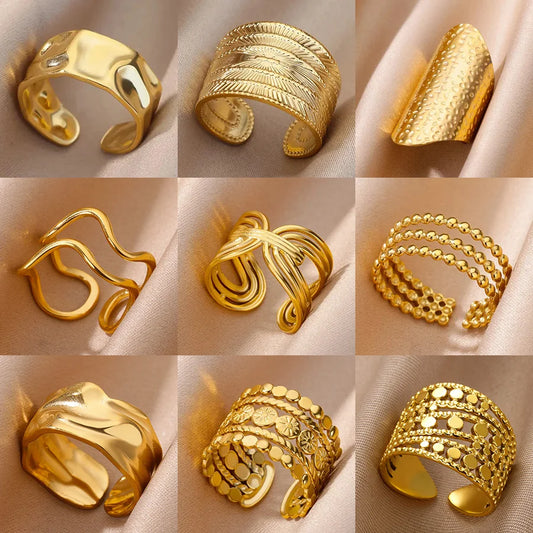 Bagues larges épaisses en acier inoxydable pour femmes Vintage Gold Color Geometric Open Finger Ring Fashion Minimalist Jewelry Gift Femme
