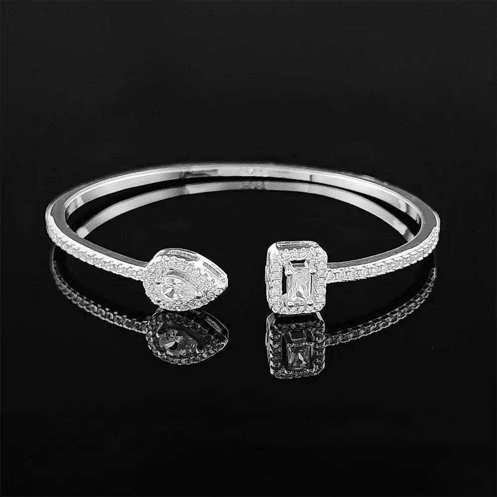 Bracelet Ouvert Réglable – Style Punk Serpent Argenté en Forme de Poire