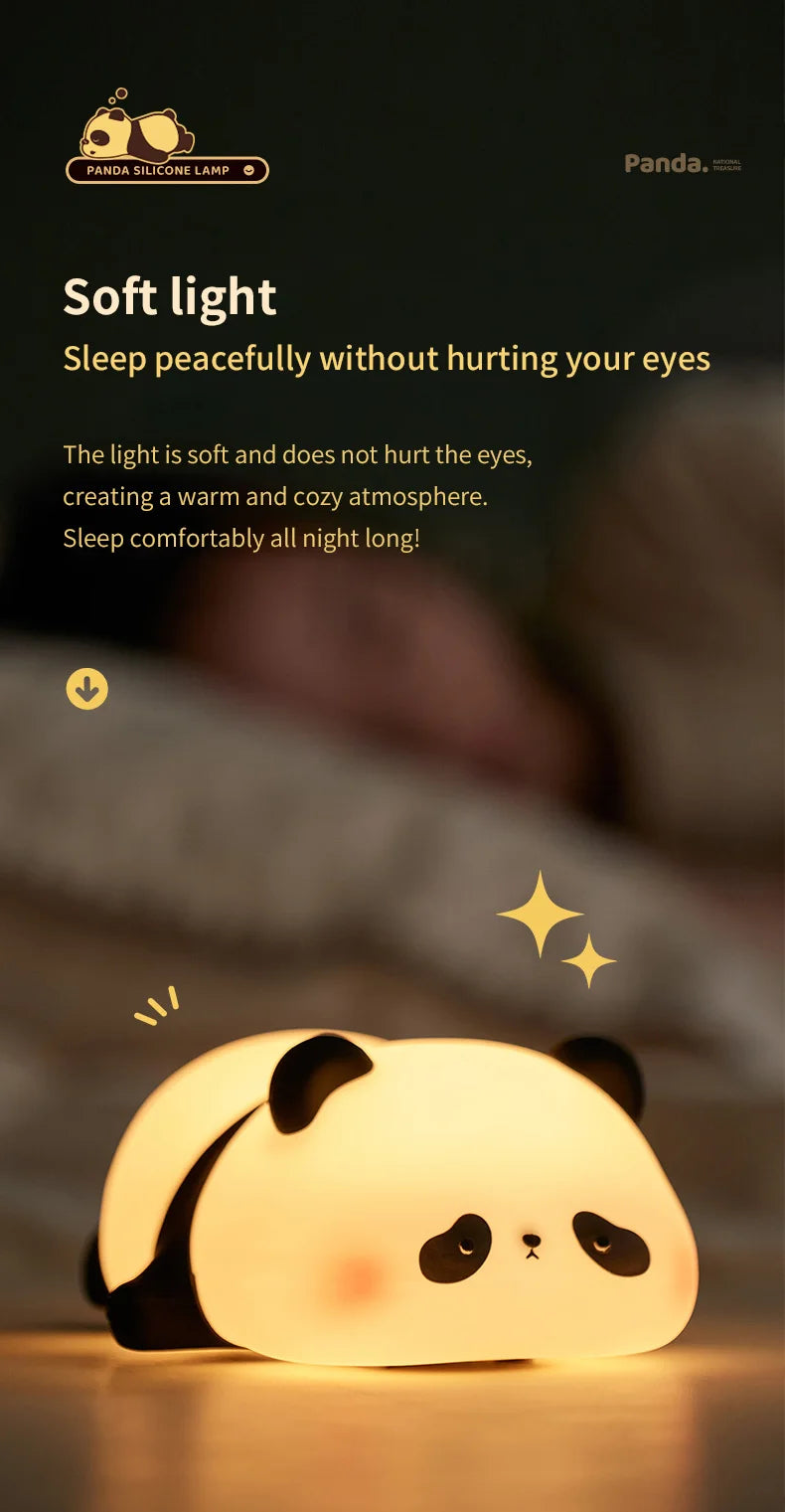 USB Rechargeable LED Veilleuse Mignon Dessin Animé Panda Silicone Lampe Timing Fonction Bureau Chevet Décor Enfants Veilleuse Cadeau