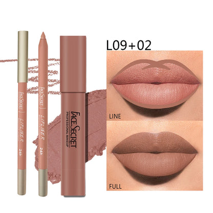 Ensemble crayon à lèvres et rouge à lèvres mat, imperméable à l'eau, maquillage à lèvres longue durée, rendu de couleur mate douce, cosmétiques de maquillage pour femmes