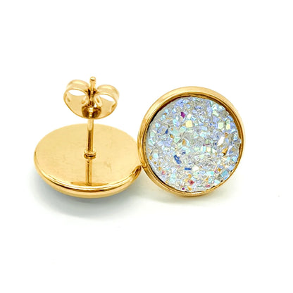 Gold Plated Artificial Druze Earrings for Women Teens,Stainless Steel Drusy Stone Stud Earring,Kpop Y2K Jewelry,Party Gifts
