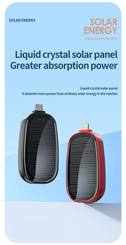 Solar Mini Power Bank Porte-clés Chargeur portable Camping en plein air Batterie externe Puissance d’urgence 1200mah Powerbank pour Xiaomi