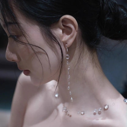 Collier et boucles d'oreilles en forme de goutte d'eau transparente, minimaliste