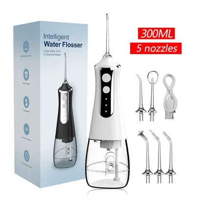 Dental Oral Irrigator Water Wire Teeth Wire Pick Mouth Washing Machine 5 Nozzles 3 USB Modes Rechargeable 300ml Tank