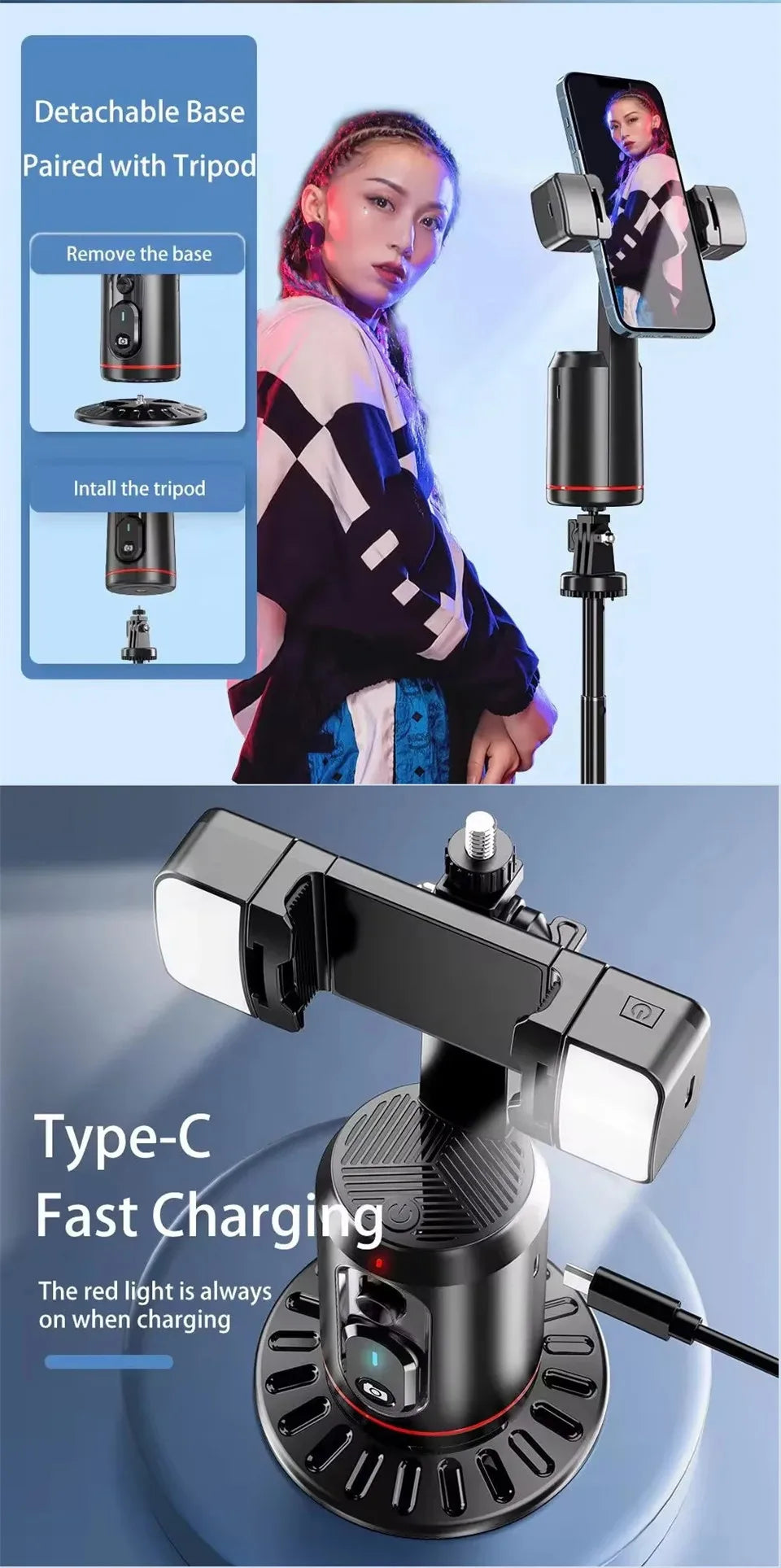 COOL DIER 2025 Nouveau stabilisateur de cardan à rotation 360, trépied Selfie Stick Desktop Face Tracking Gimbal pour Tiktok Smartphone Live