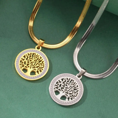 Collier LIKGREAT Arbre de Vie Celtique – Acier Inoxydable & Zircon, Style Vintage Unisexe