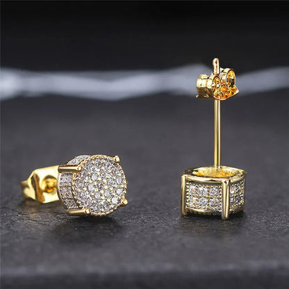 Huitan Fancy Round Shaped Stud Earrings Paved Shiny CZ Stone Silver Color/Gold Everyday Fashion Versatile Women’s Ear Jewelry