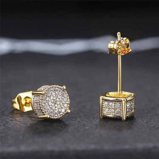 Huitan Fancy Round Shaped Stud Earrings Paved Shiny CZ Stone Silver Color/Gold Everyday Fashion Versatile Women’s Ear Jewelry