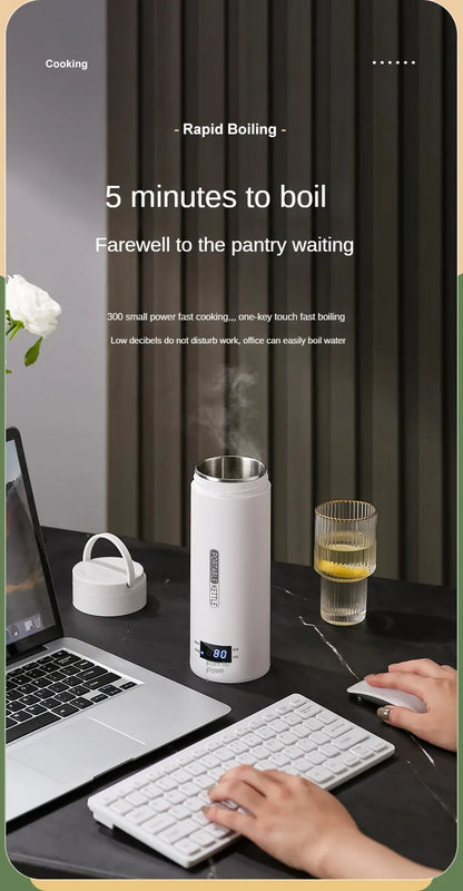 Bouilloire électrique de voyage 500ML Eau à ébullition rapide Chauffe-lait portable pour bébé Bouilloire thermo en acier inoxydable 304