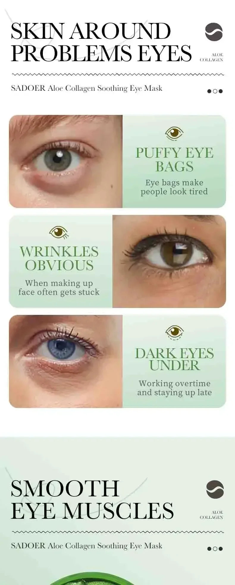 60pcs Aloe Vera Collagène Masque pour les yeux Anti-cernes Élimination des cernes Sacs pour les yeux Hydratant Rafermir Patchs pour les yeux Produits de soins de la peau des yeux