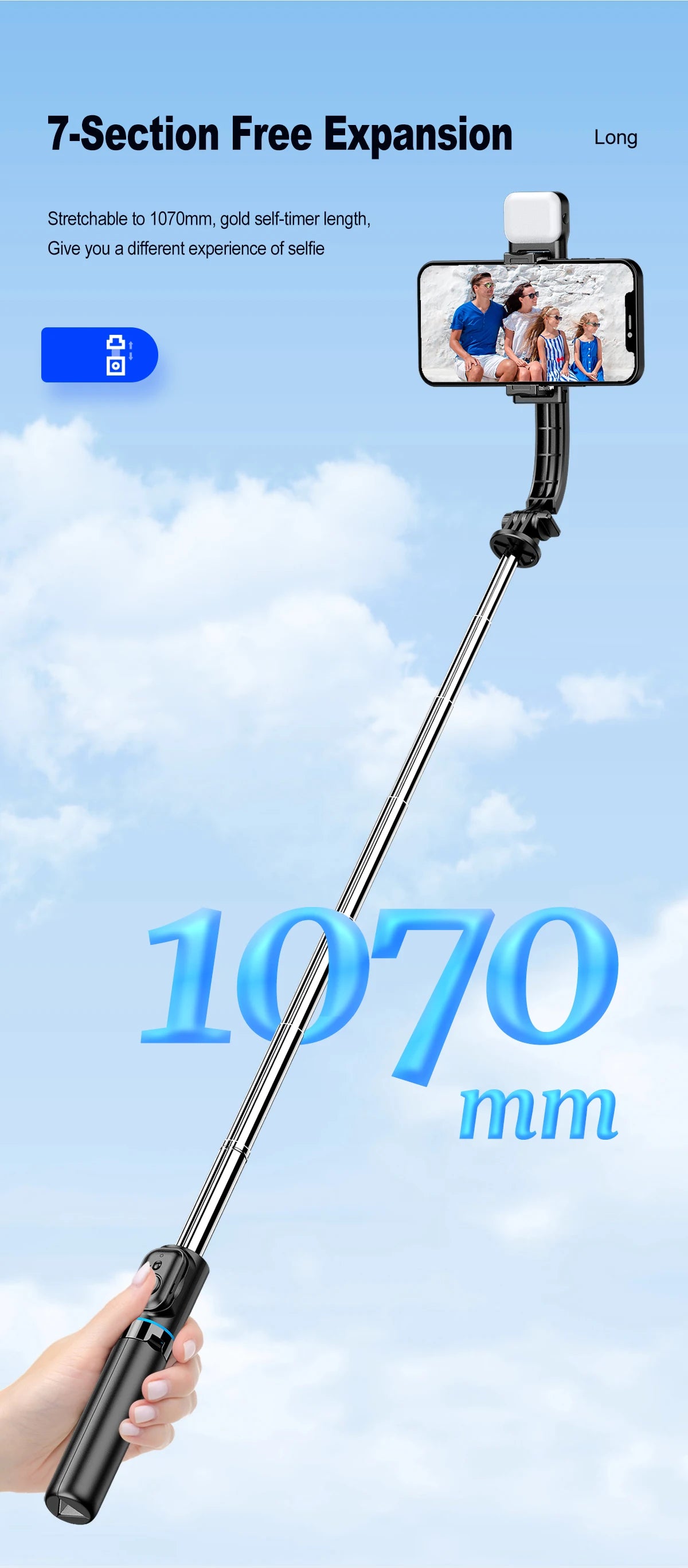 Trépied C01s Selfie Stick avec lumière de remplissage, monopode détachable de support de téléphone, télécommande Bluetooth sans fil pour Huawei iPhone Android