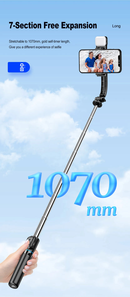 Trépied C01s Selfie Stick avec lumière de remplissage, monopode détachable de support de téléphone, télécommande Bluetooth sans fil pour Huawei iPhone Android