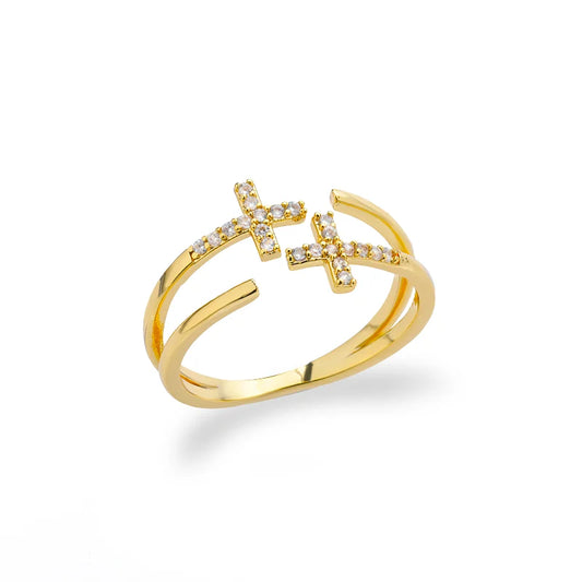 Bague Ouverte Femme en Acier Inoxydable Doré – Design Croix avec Zircon | Bijou Esthétique & Tendance – Idée Cadeau Mode
