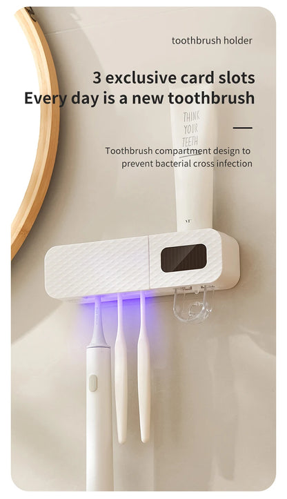 1 porte-brosse à dents intelligent, porte-brosse à dents intelligent à 3 emplacements, distributeur de dentifrice, nécessités quotidiennes domestiques