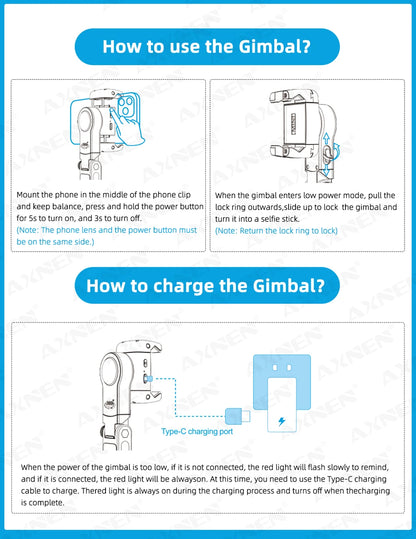 Rotation à 360° suivant le mode de prise de vue Stabilisateur de cardan Selfie Stick Trépied pour iPhone.