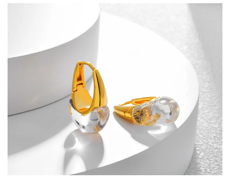 Boucles d'oreilles goutte d'eau transparentes pour femmes, plaquées or, élégantes et modernes