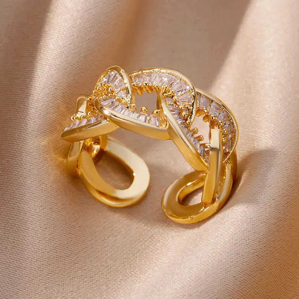 Bague Ouverte Femme en Acier Inoxydable Doré – Design Croix avec Zircon | Bijou Esthétique & Tendance – Idée Cadeau Mode