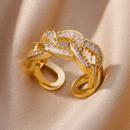 Bague Ouverte Femme en Acier Inoxydable Doré – Design Croix avec Zircon | Bijou Esthétique & Tendance – Idée Cadeau Mode