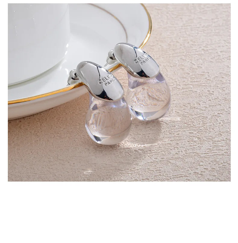 Boucles d'oreilles goutte d'eau transparentes pour femmes, plaquées or, élégantes et modernes