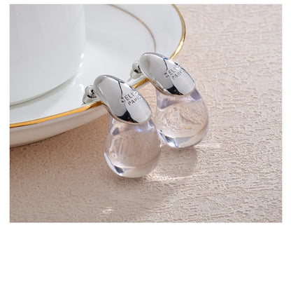 Boucles d'oreilles goutte d'eau transparentes pour femmes, plaquées or, élégantes et modernes