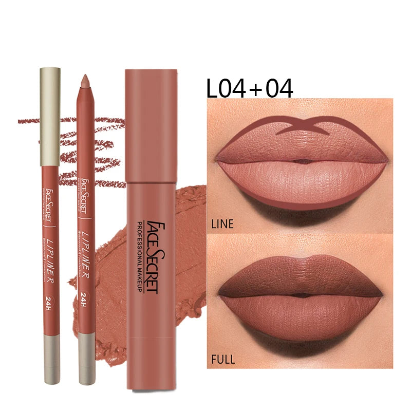 Ensemble crayon à lèvres et rouge à lèvres mat, imperméable à l'eau, maquillage à lèvres longue durée, rendu de couleur mate douce, cosmétiques de maquillage pour femmes