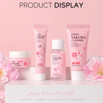 4pcs/Bag Sakura Skin Care Sets Facial Cleanser Face Face Toner Sunscreen Hydratant Lissant Nourrissant Produit de soins de la peau