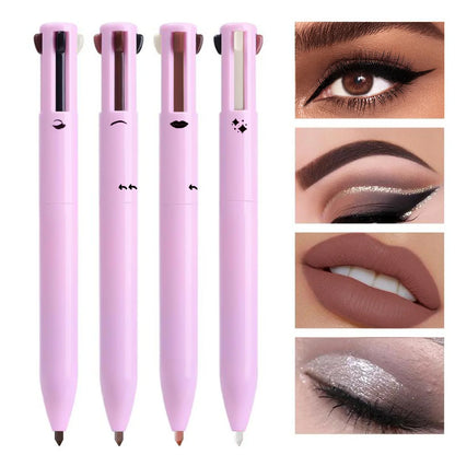 Ensemble de 4 couleurs de crayon à lèvres, d’eye-liner et de crayon à sourcils multifonctions 4-en-1