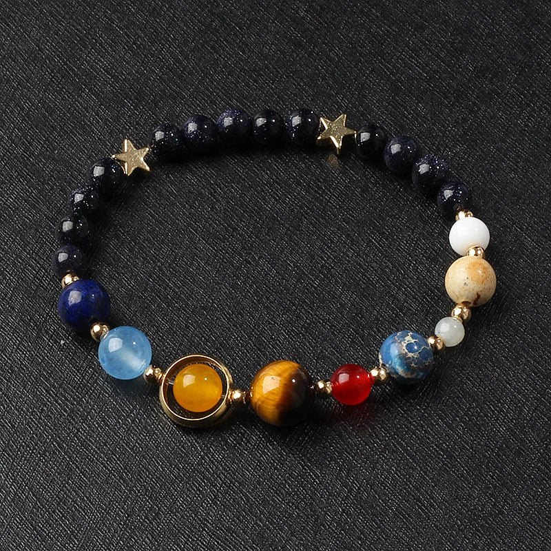 🌌 Bracelet Galaxie – 8 Planètes du Système Solaire & Étoile Gardienne