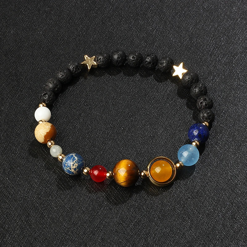 🌌 Bracelet Galaxie – 8 Planètes du Système Solaire & Étoile Gardienne