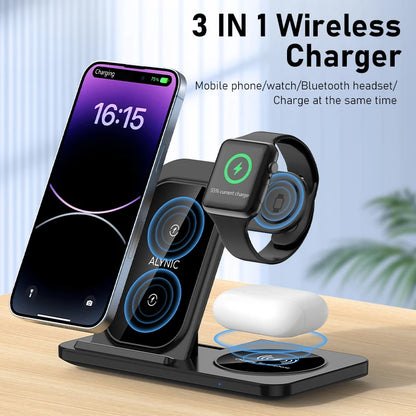 Support de chargeur sans fil pliable 3 en 1 pour iPhone 15 14 13 12 Pro Max Mini iWatch AirPods 3/2 Support de station de charge rapide