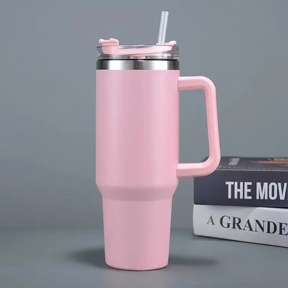 Bouteille d’eau isolée en acier inoxydable 304 de 40 oz, tasse de voiture à café thermique,flacon d'aspirateur froid et chaud avec paille et poignée, pour le sport
