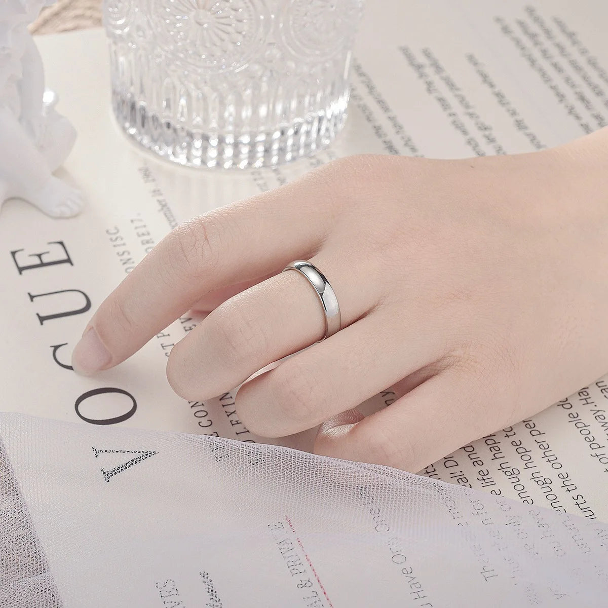 Bague Couple en Acier Inoxydable Plaqué Or 18K – Couleur Argent, 4 mm