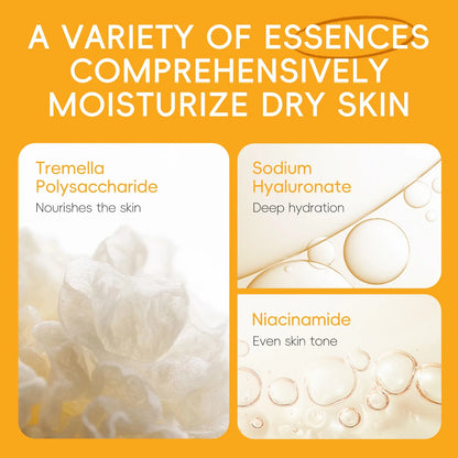 LAIKOU Ensemble de produits de soins de la peau de la série Vitamin C Ensemble de soins de la peau hydratante de 5 pièces Nettoyant Toner Essence Crème pour les yeux et crème pour le visage