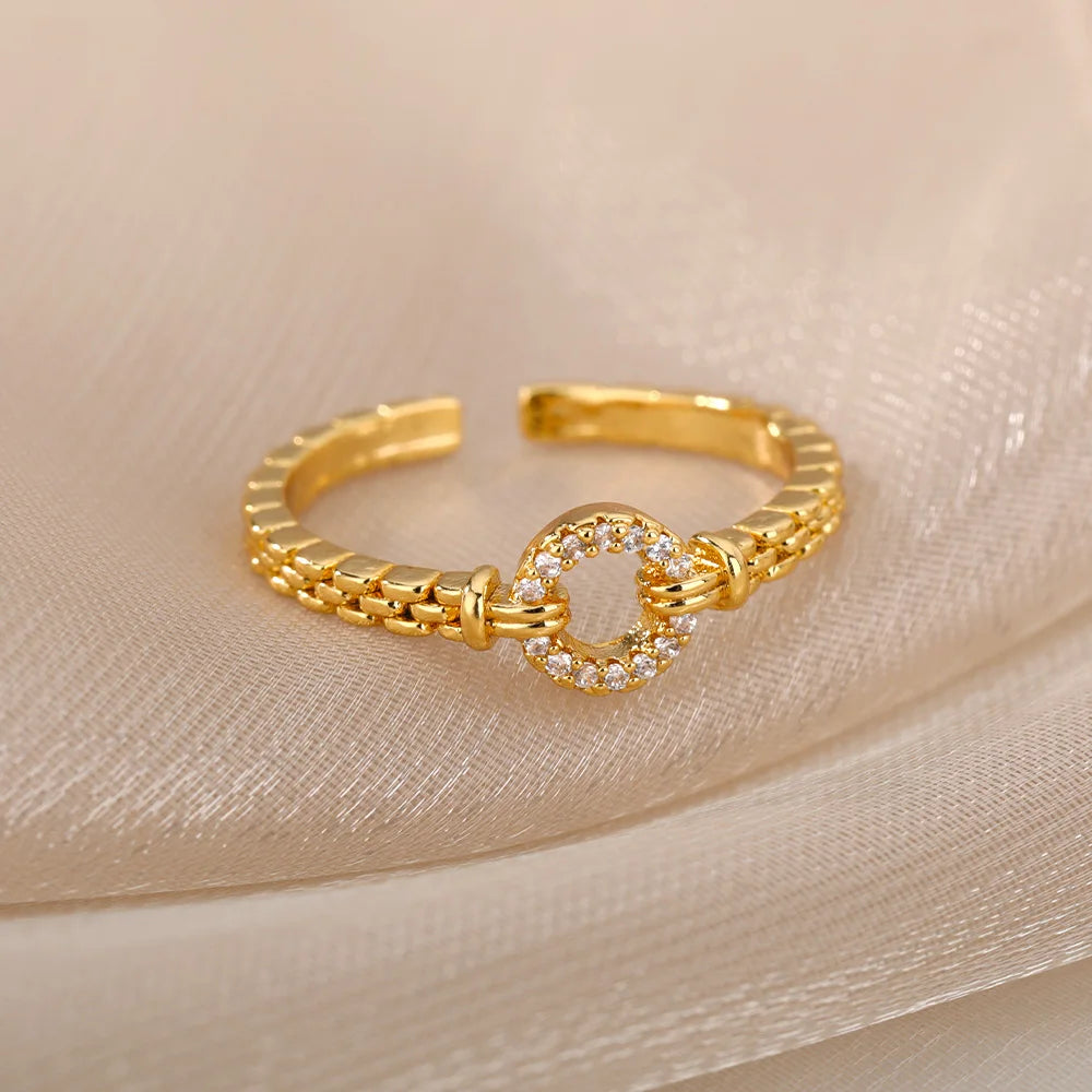 Bague Ouverte Femme en Acier Inoxydable Doré – Design Croix avec Zircon | Bijou Esthétique & Tendance – Idée Cadeau Mode
