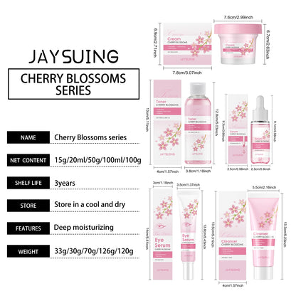 Sakura Skincare Set Crème hydratante pour le visage Sérum Toner Nettoyant pour le visage Crème pour les yeux Kit de soins du visage éclaircissant anti-rides pour femmes