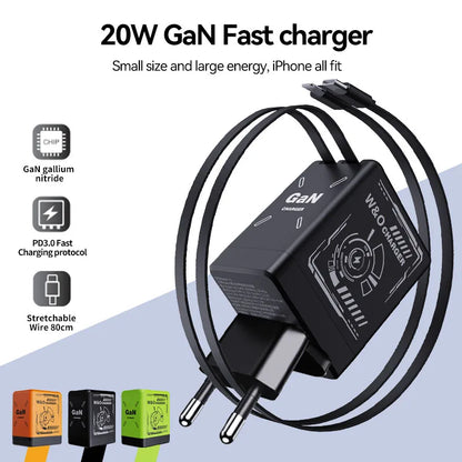 Chargeur 2-en-1 GaN 120W – Câble rétractable Type-C & Lightning | Adaptateur Portable Universel (F3)