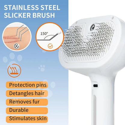 Peigne Vapeur Massant pour Chiens et Chats – Tête Ronde Sécurisée, Dents Souples & Spray Hydratant | Brosse Universelle Anti-Noeuds