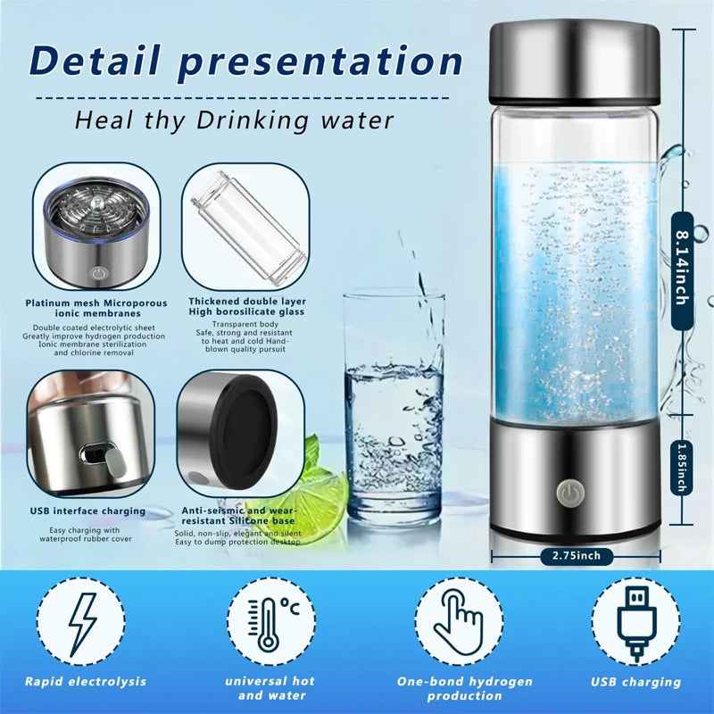 420ml bouteille d'eau riche en hydrogène portable rechargeable USB.