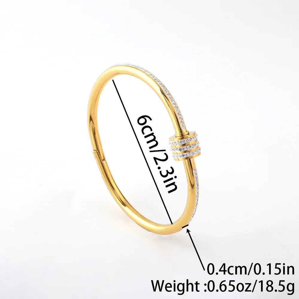 Bracelet Élégant Or avec Strass Scintillants – Acier Inoxydable Glamour