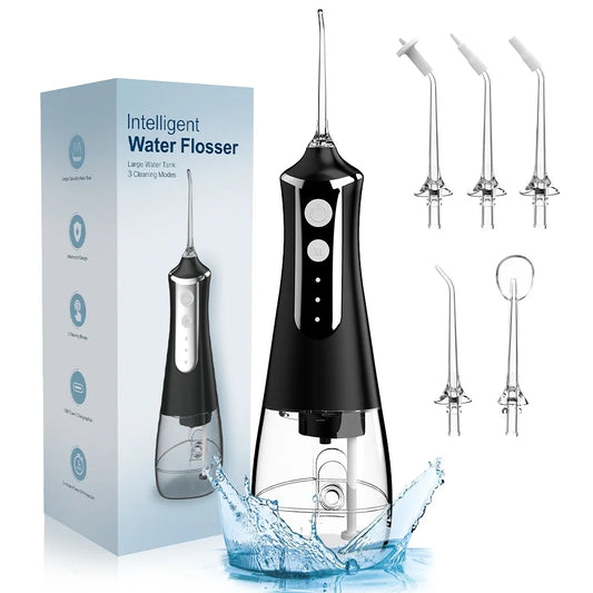 Dental Oral Irrigator Water Wire Teeth Wire Pick Mouth Washing Machine 5 Nozzles 3 USB Modes Rechargeable 300ml Tank