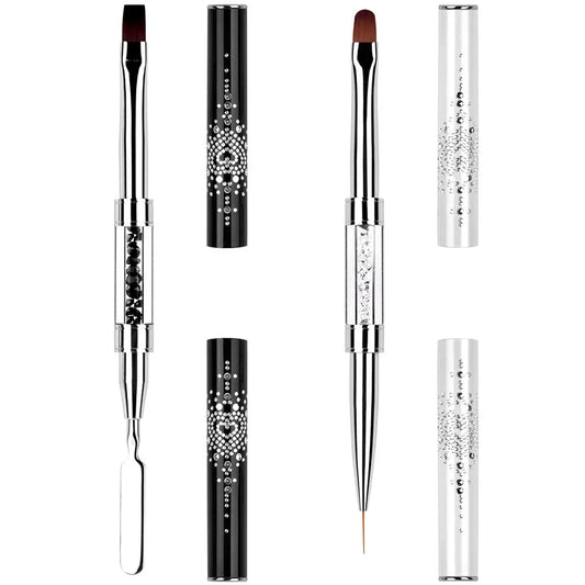 Double-extrémité Hard Nail Art Brush Builder Gel Strass Handle French Tip for Manicure Design Polish Gel Liner Professional Pen