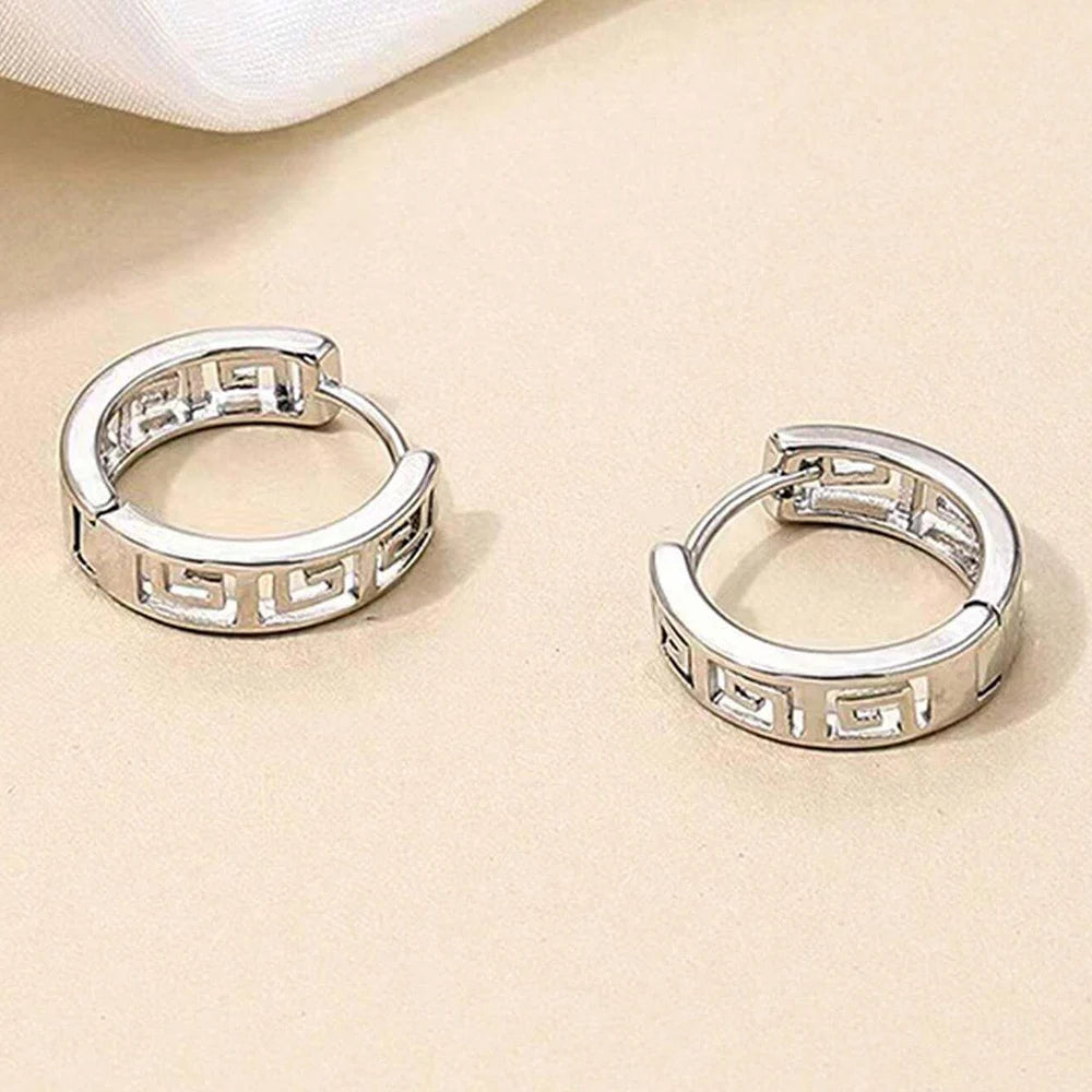 Gold Color Hallow out Small Hoop Earrings For Women Silver Color Metal Special Cut Out Geometric Pattern Women Earrings Jewelry