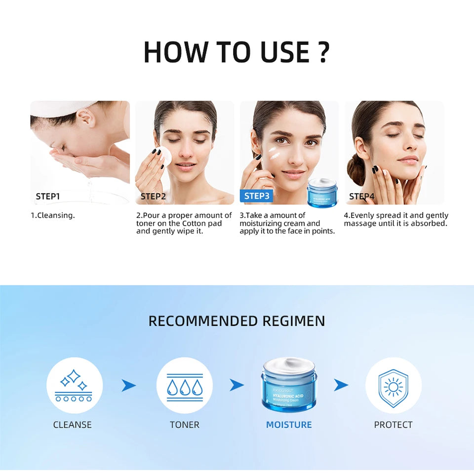Crème en gel à l'acide hyaluronique Hydratant pour le visage hydratant pour hydrater et lisser la peau extra-sèche Nourrir améliorer le grains de peau