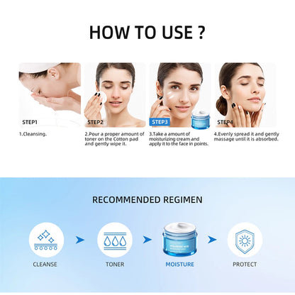 Crème en gel à l'acide hyaluronique Hydratant pour le visage hydratant pour hydrater et lisser la peau extra-sèche Nourrir améliorer le grains de peau
