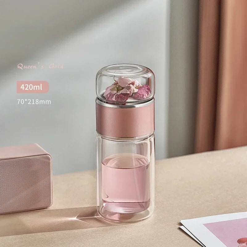 430ml Glass Tea Infuser Bottle Tea Flood Cup.